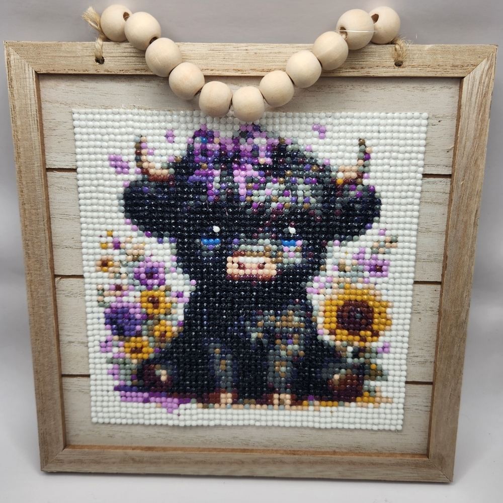 Floral Beaded Art with Black Highland Cow Design Diamond Art